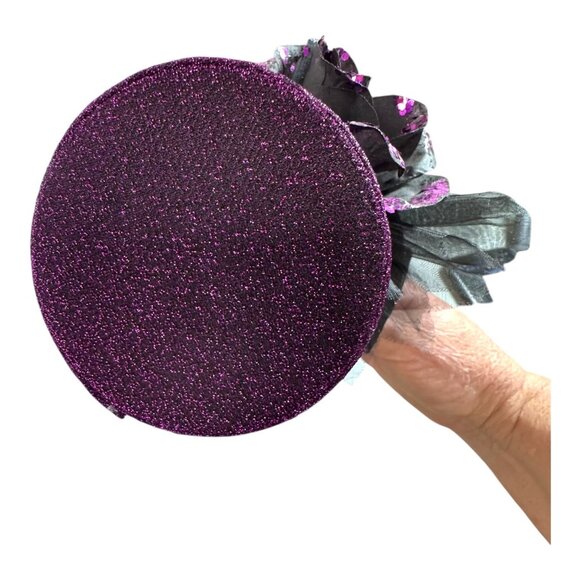Vtg Goth Halloween Black Rose Purple Glitter Mini Top Hat Fascinator Headband - Picture 4 of 7